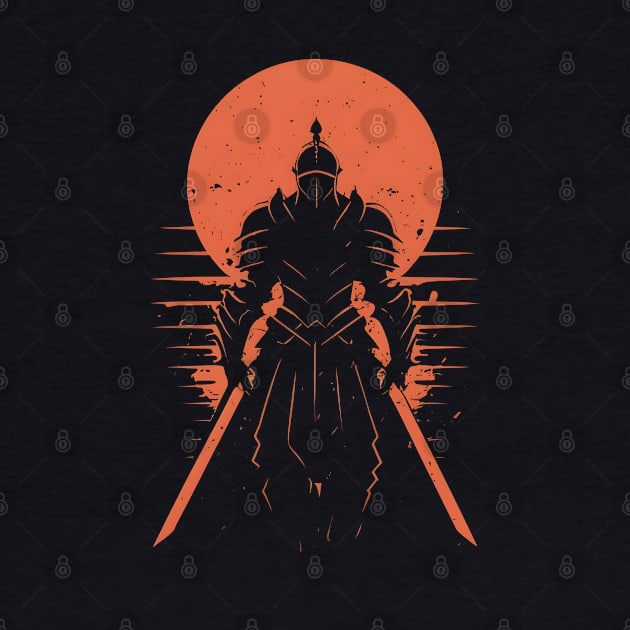 Mediaeval Knight on Red Retro Sunset by SimpliPrinter